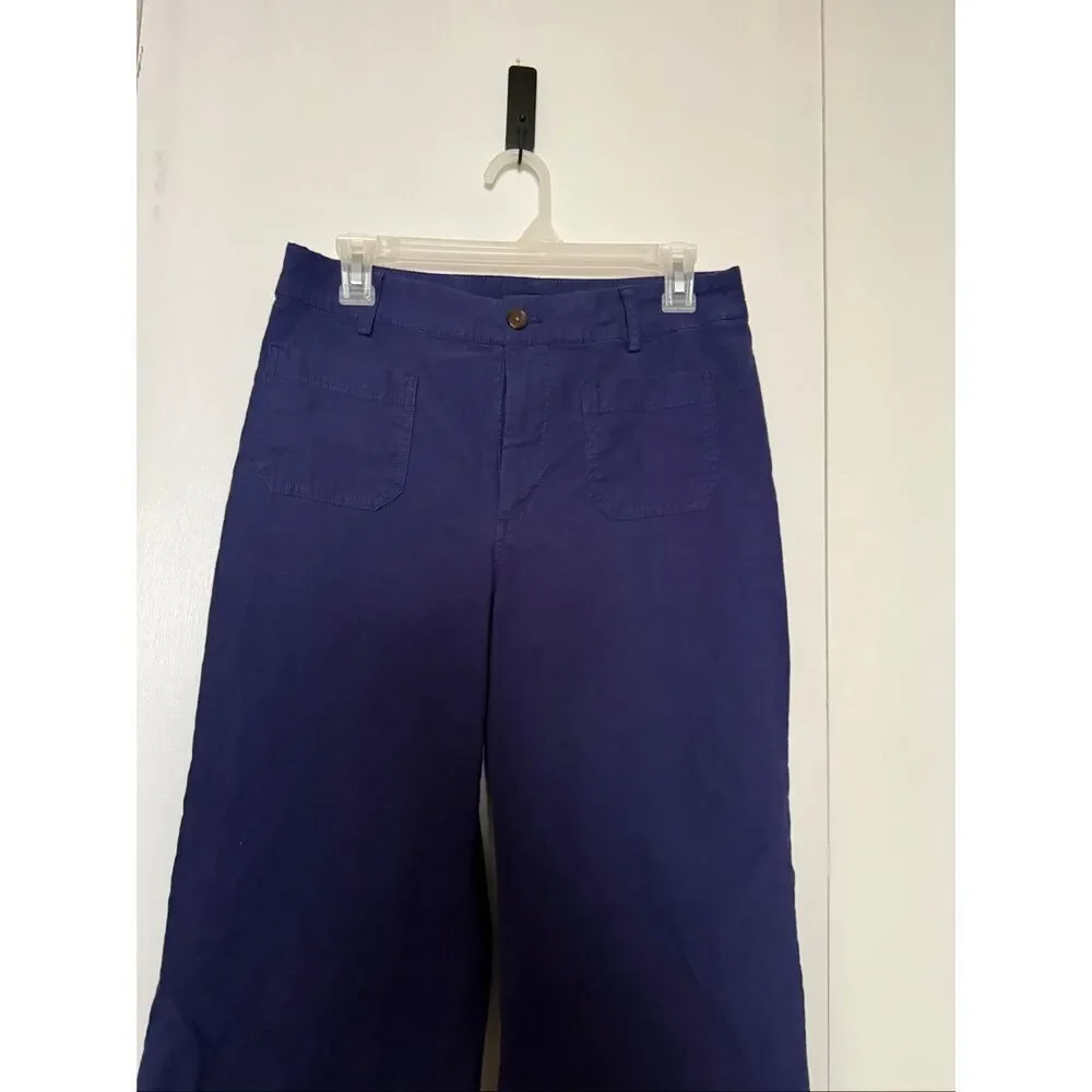 J.Crew Wide Leg Linen Blend Pants Women’s 27 Blue Patch Pocket High Rise